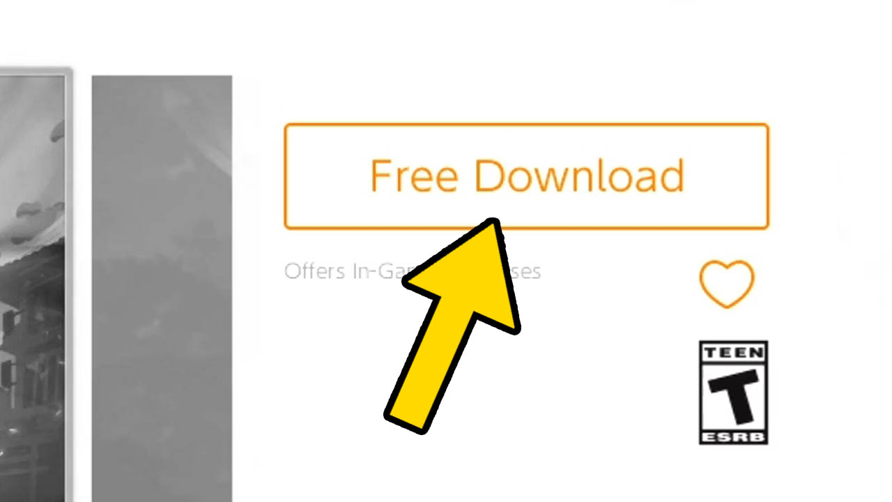 A Nintendo Switch game's Free Download button with a yellwo arrow pointing at the button