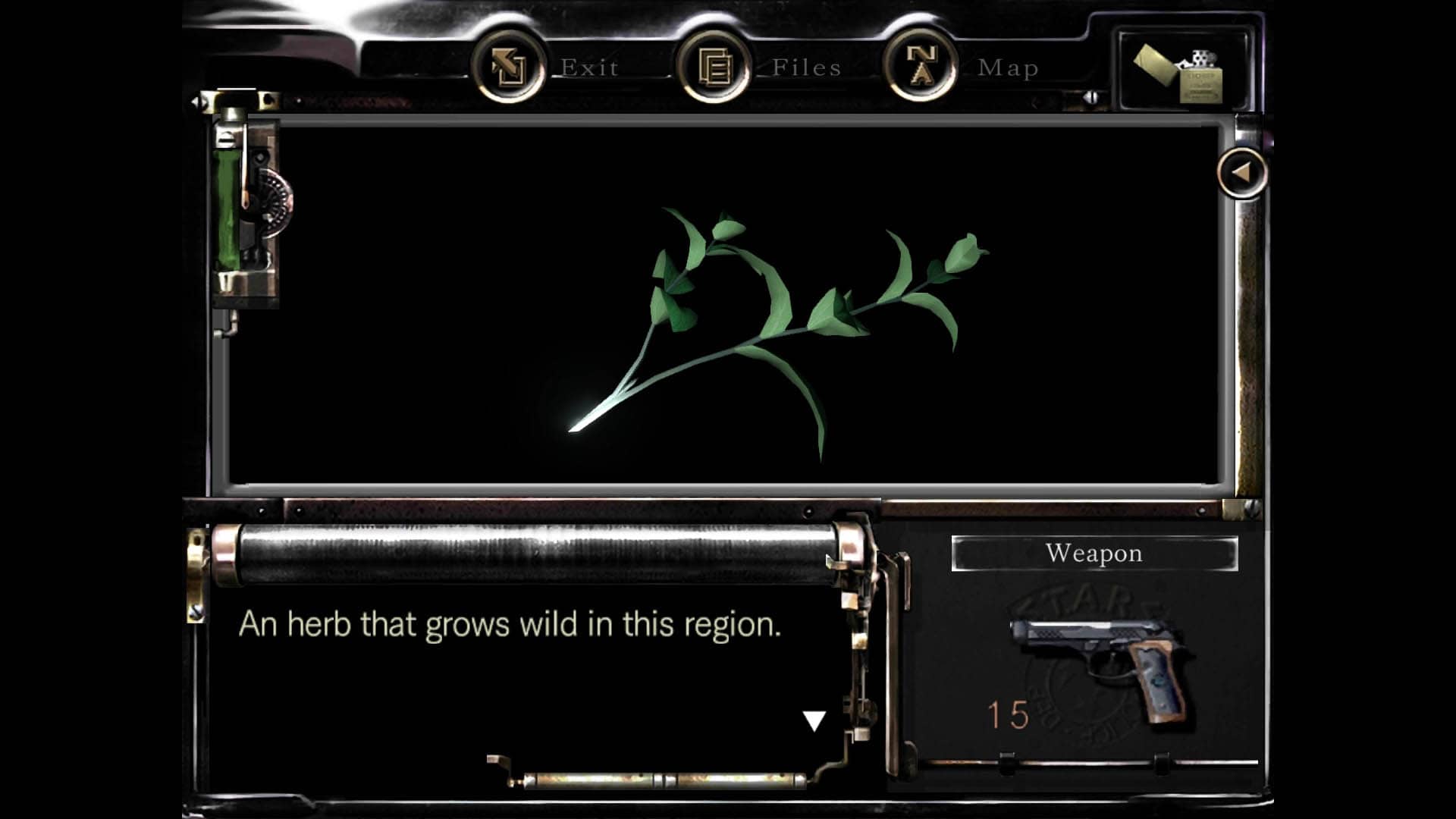 Green herb (Resident Evil 1 Remake inventory screenshot)