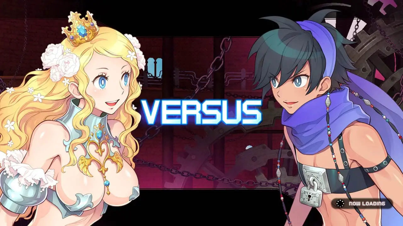A versus screen with two characters staring at each other