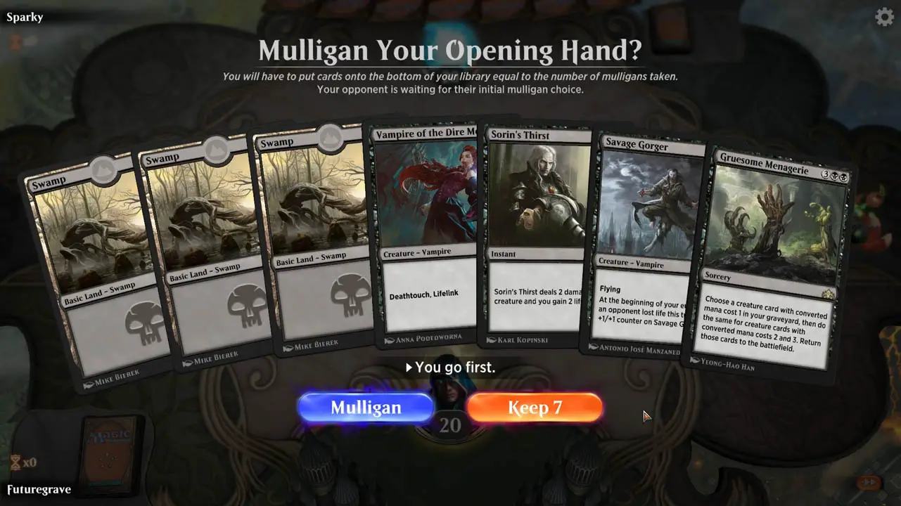 A Magic the Gathering hand of cards full of vampire creatures and swamps