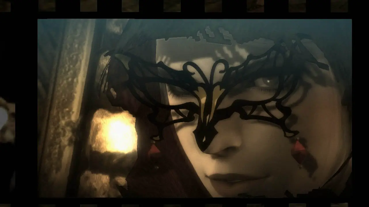 Bayonetta's face with a veil over it (bayonetta screenshot)