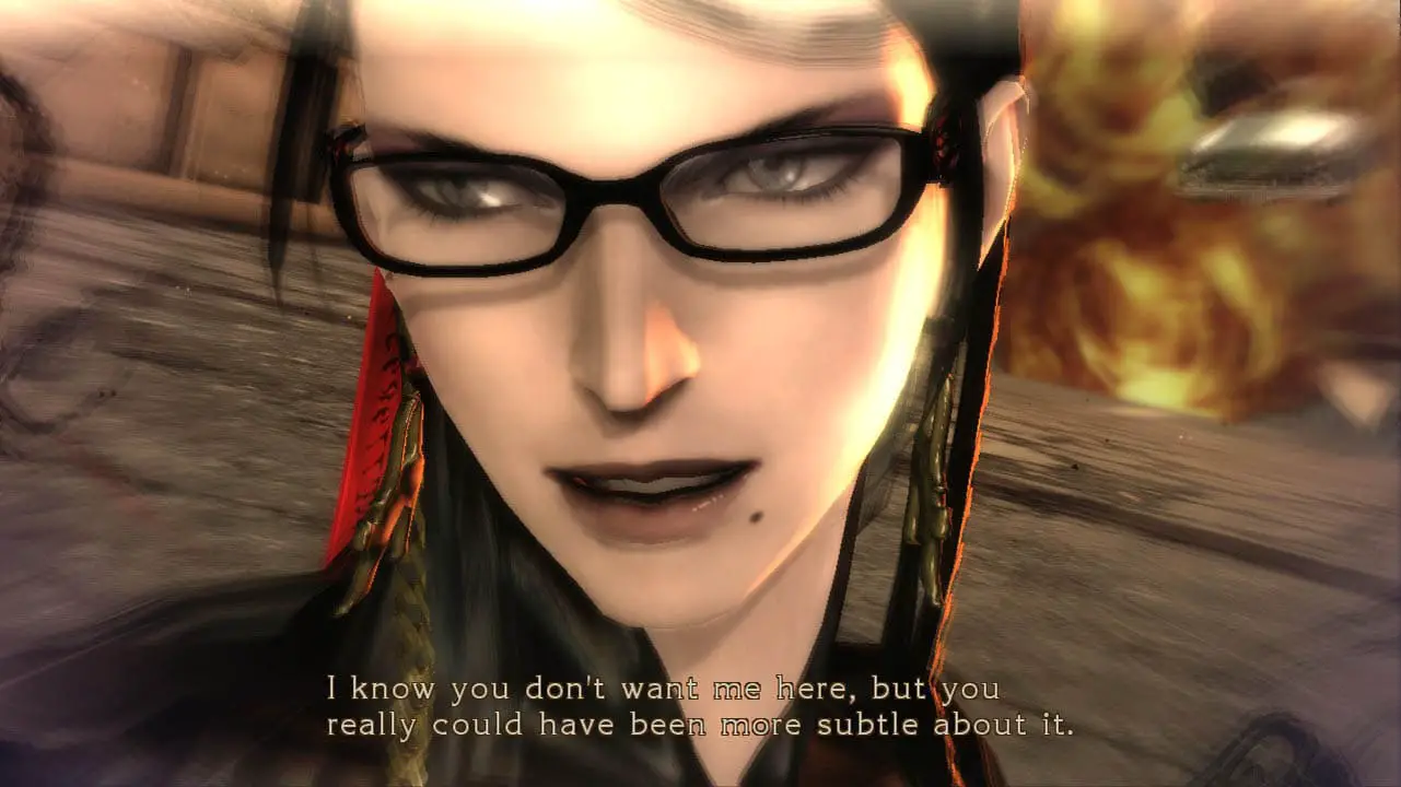Close-up of Bayonetta's face (bayonetta screenshot)