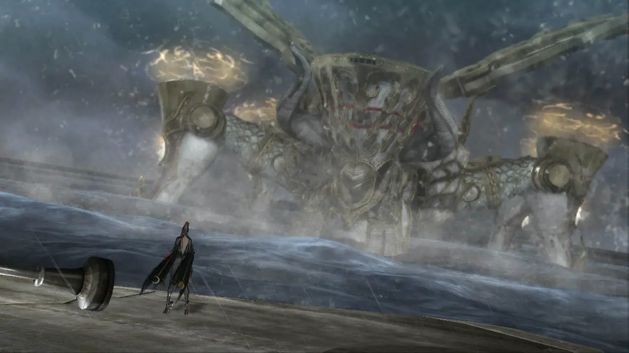 Bayonetta staring at a giant creature in a sea (bayonetta screenshot)