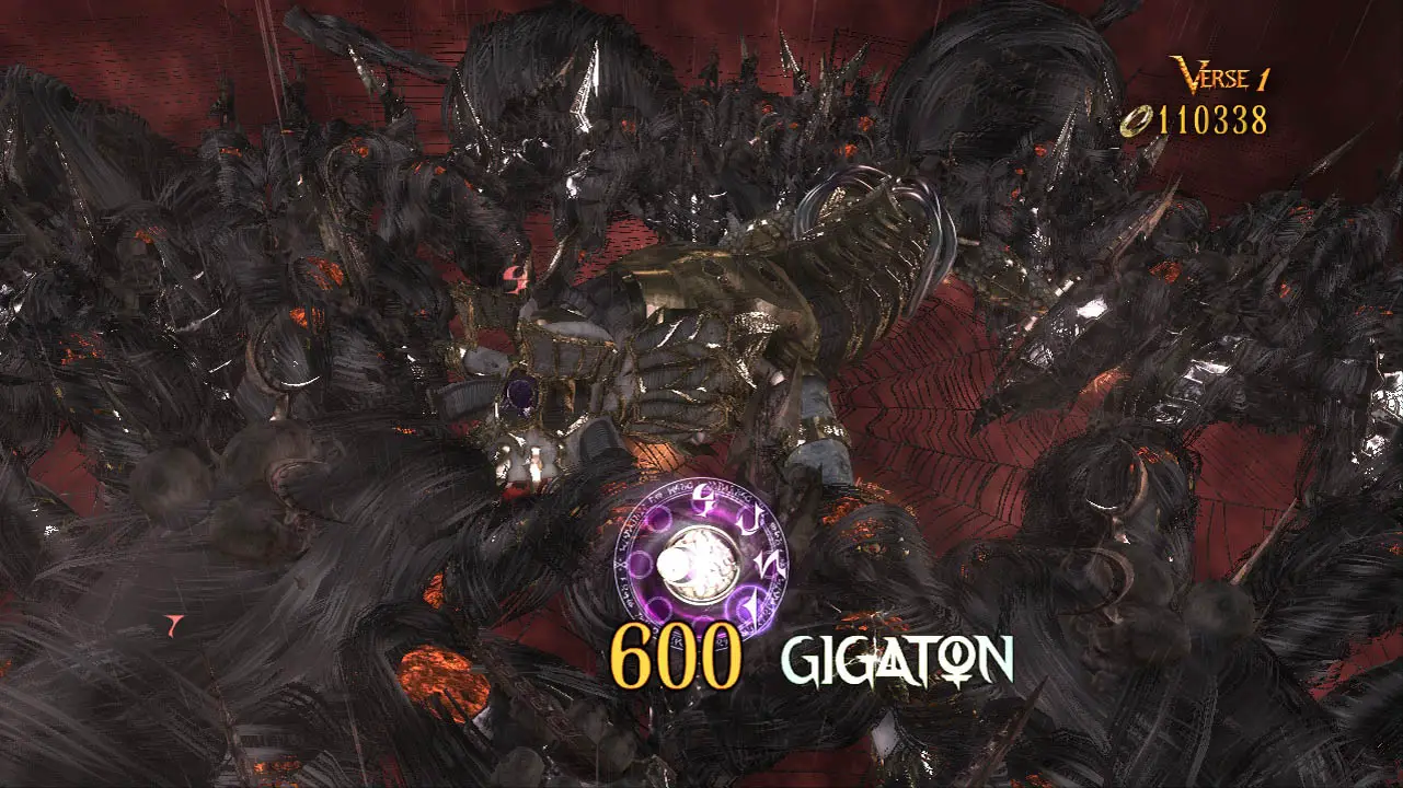 Giant black demons snacking on a monster (bayonetta screenshot)