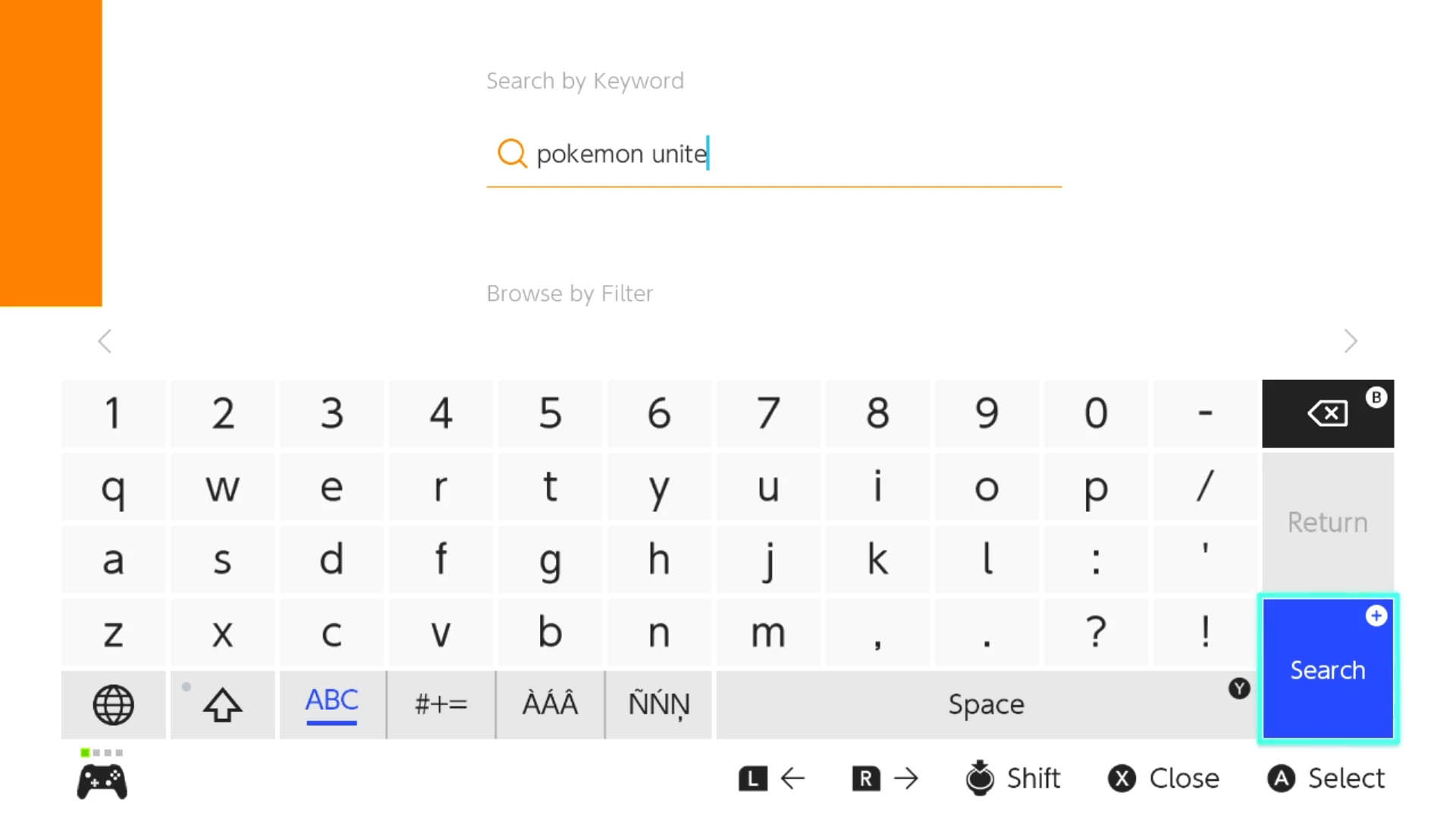 An on-screen keyboard with the words "pokemon unite" typed in