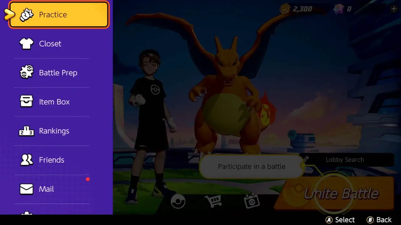 A Pokemon unite menu screen (pokemon unite nintendo switch screenshot)