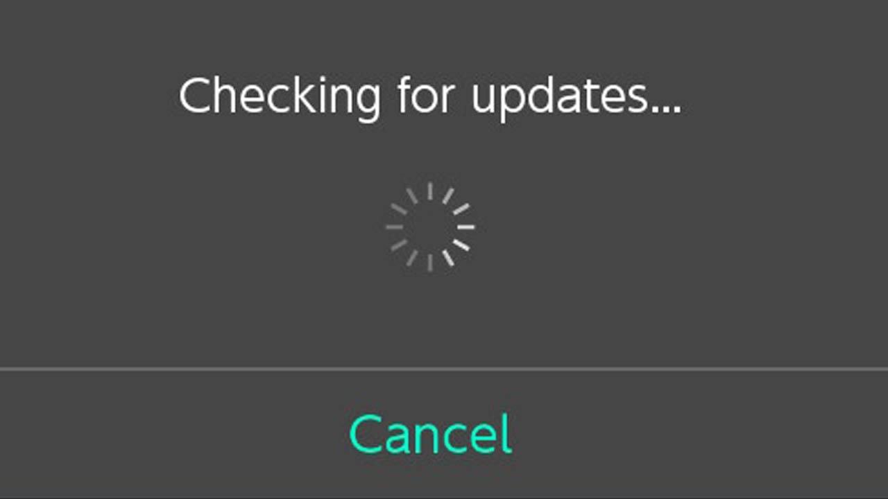 A gray "checking for updates" screen adn message for the nintendo switch