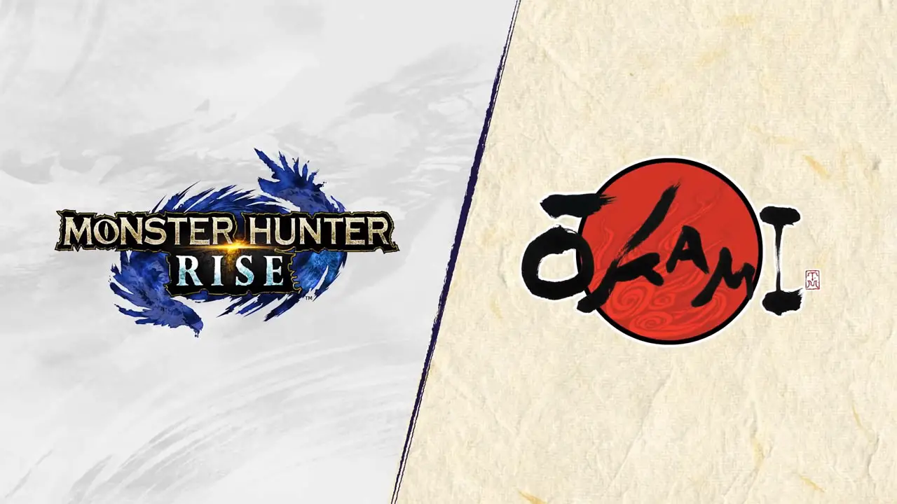 A monster hunter rise and okami logo, side-by-side