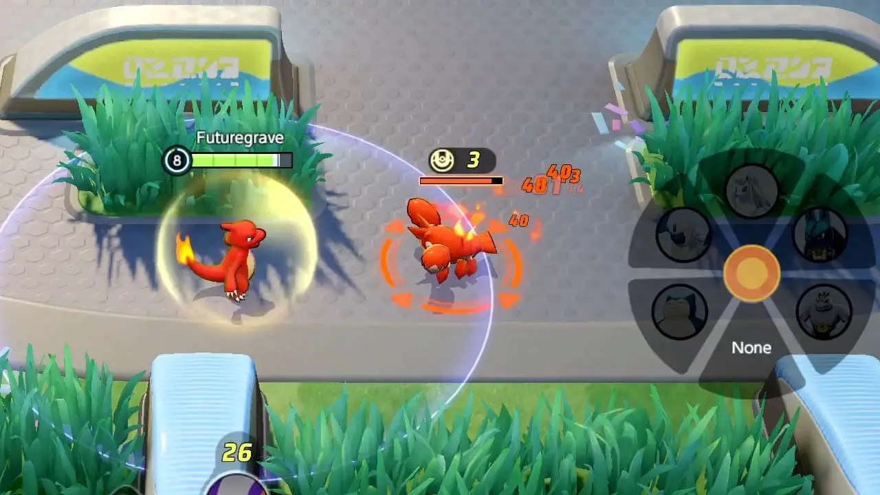 Two Pokemon battling (pokemon unite nintendo switch screenshot)