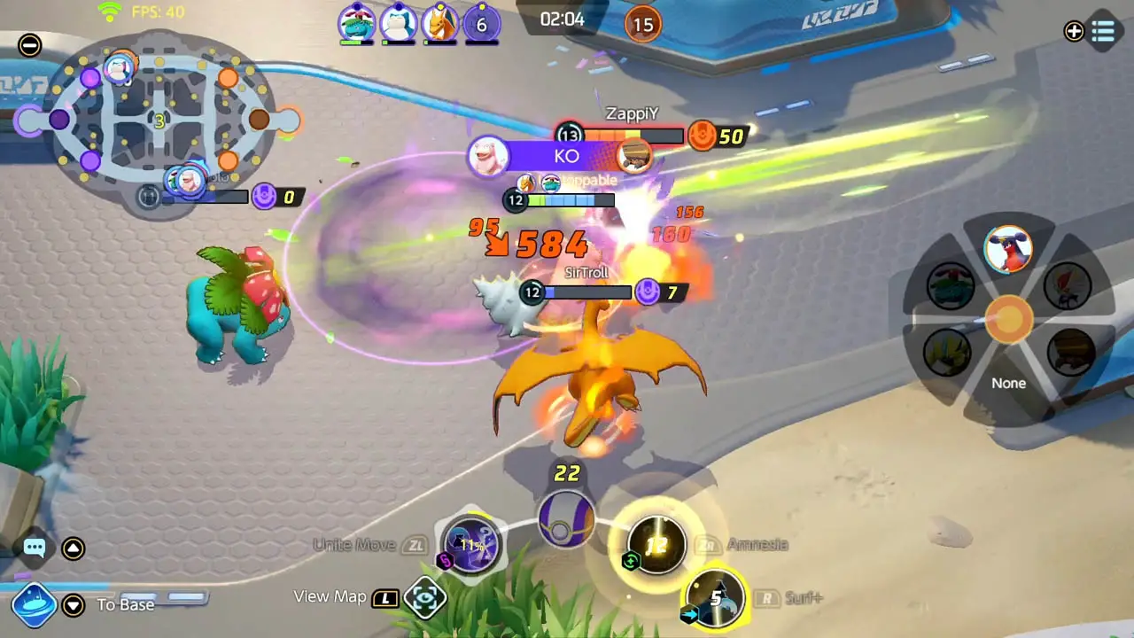 Pokemon battling in an arena (pokemon unite screenshot)