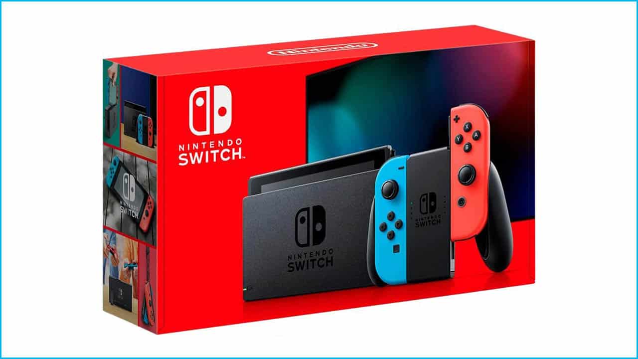 Nintendo switch box; red box with an image of the switch on it
