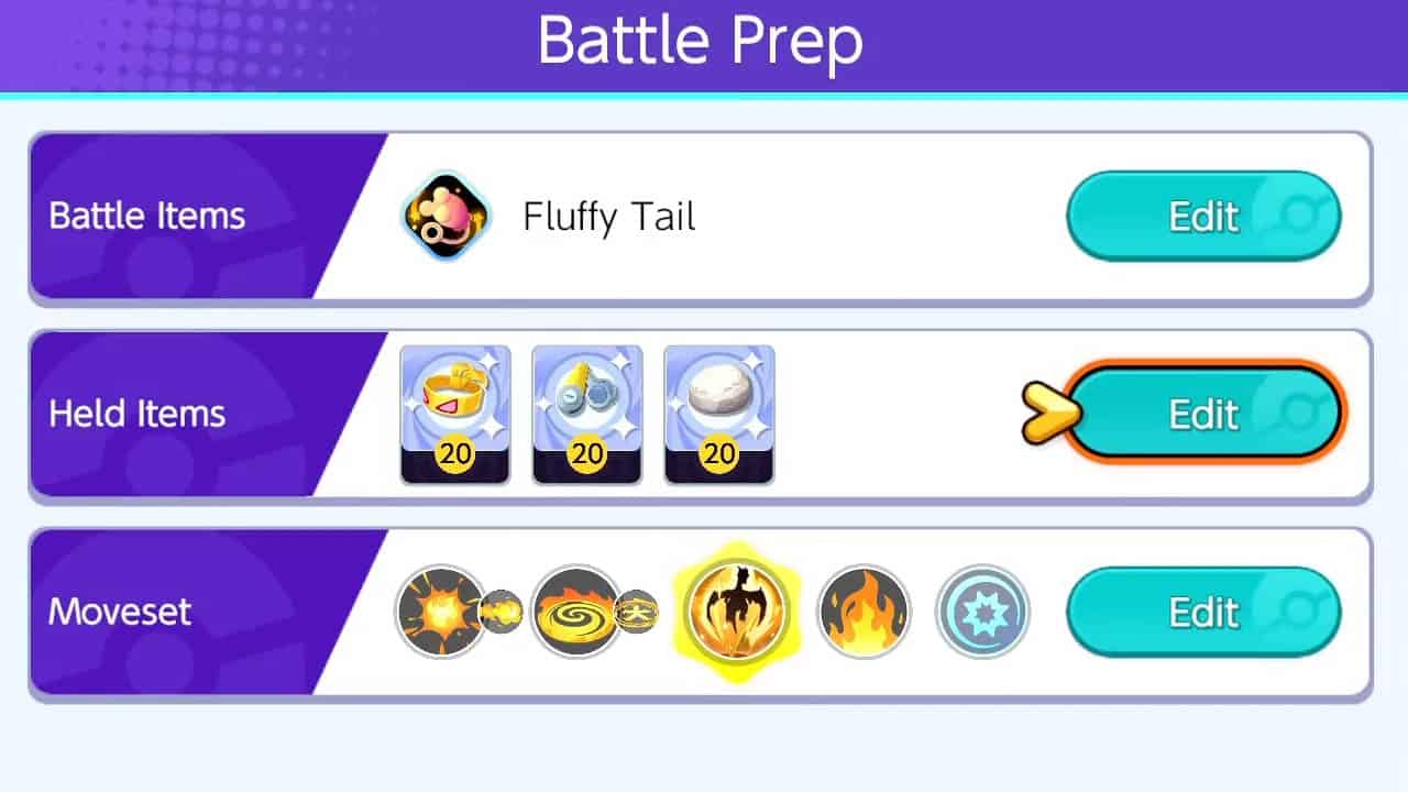 Battle prep screen with three rows of icons