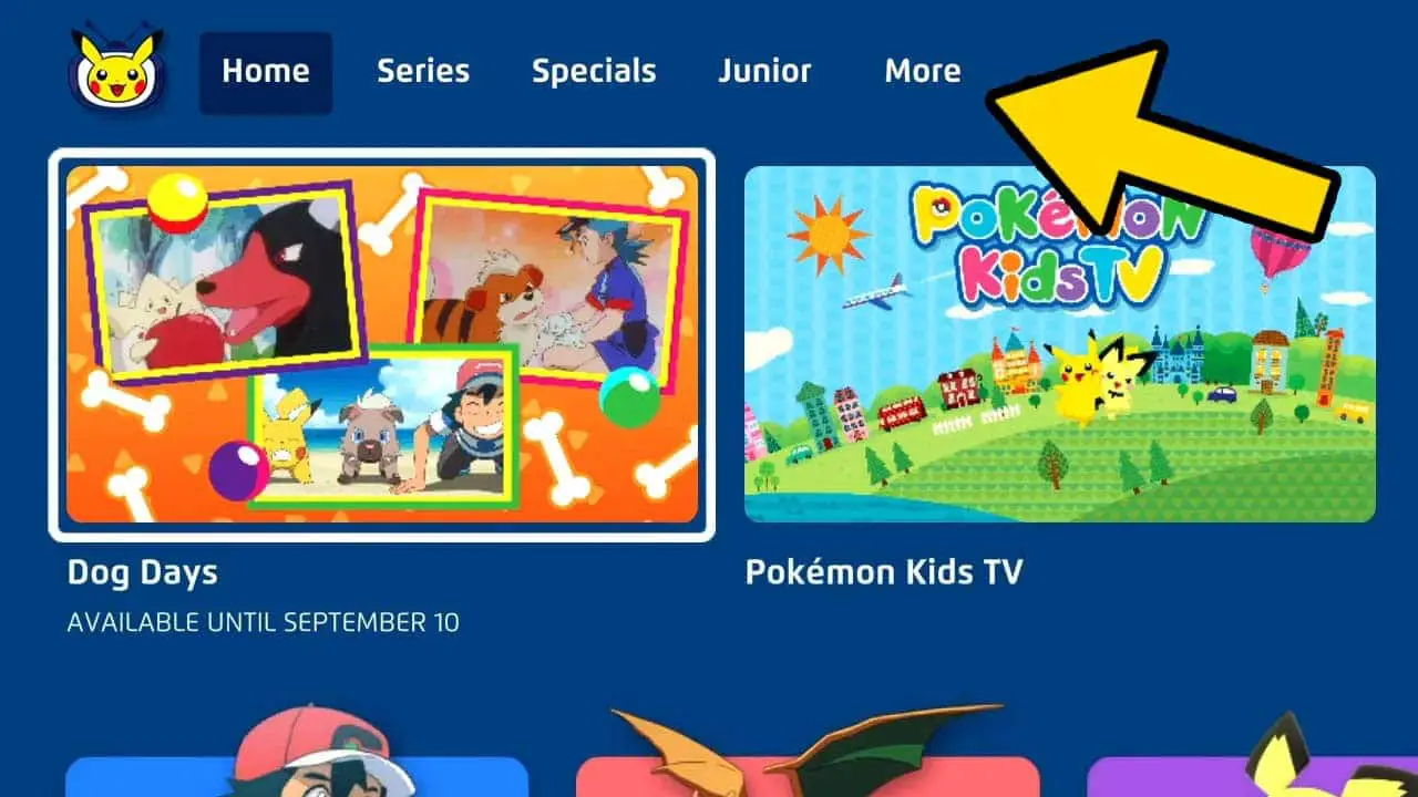 Pokemon tv home page with images and pictures of various pokemon tv shows and characters
