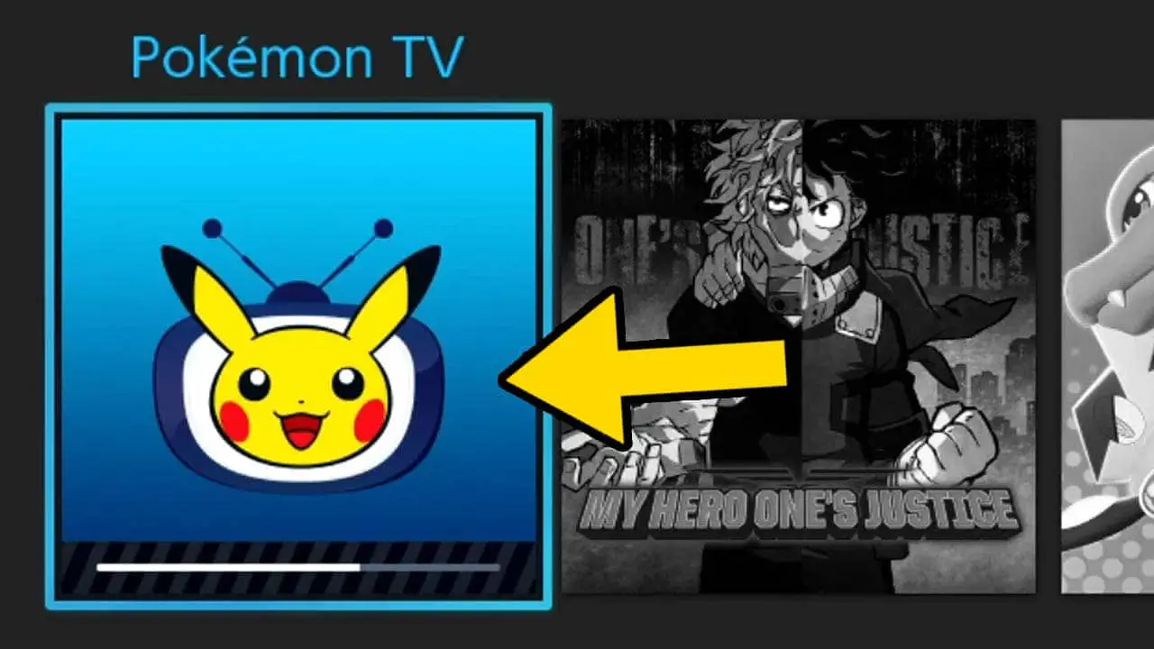 Pokemon tv nintendo switch icon on the switch home menu with a yellow arrow pointing at it