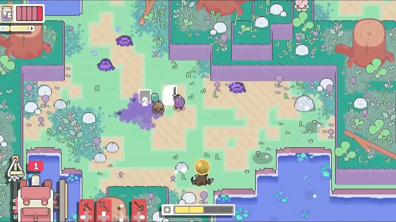 A little grape battling monsters (garden story screenshot)