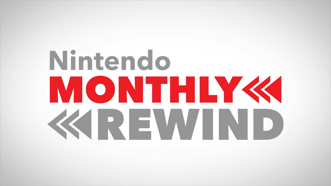A white screen with "nintendo monthly rewind" text on it