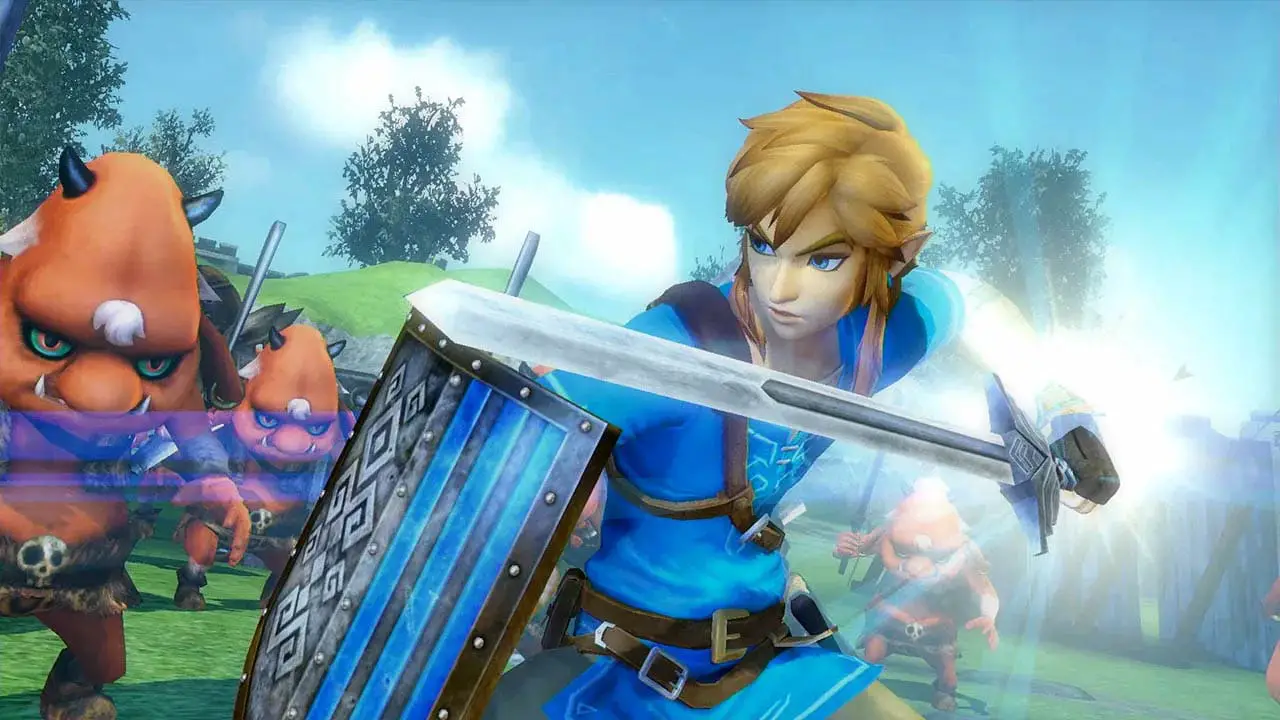 Link wielding a sword (hyrule warriors screenshot)