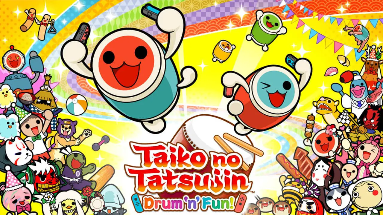 A nucn of colorful drums with the Taiko Drum N fun logo below them