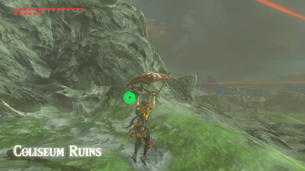 Link gliding past a mountain (zelda breath of the wild screenshot)