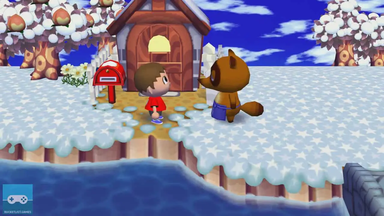 a boy talking to an animal in the winter