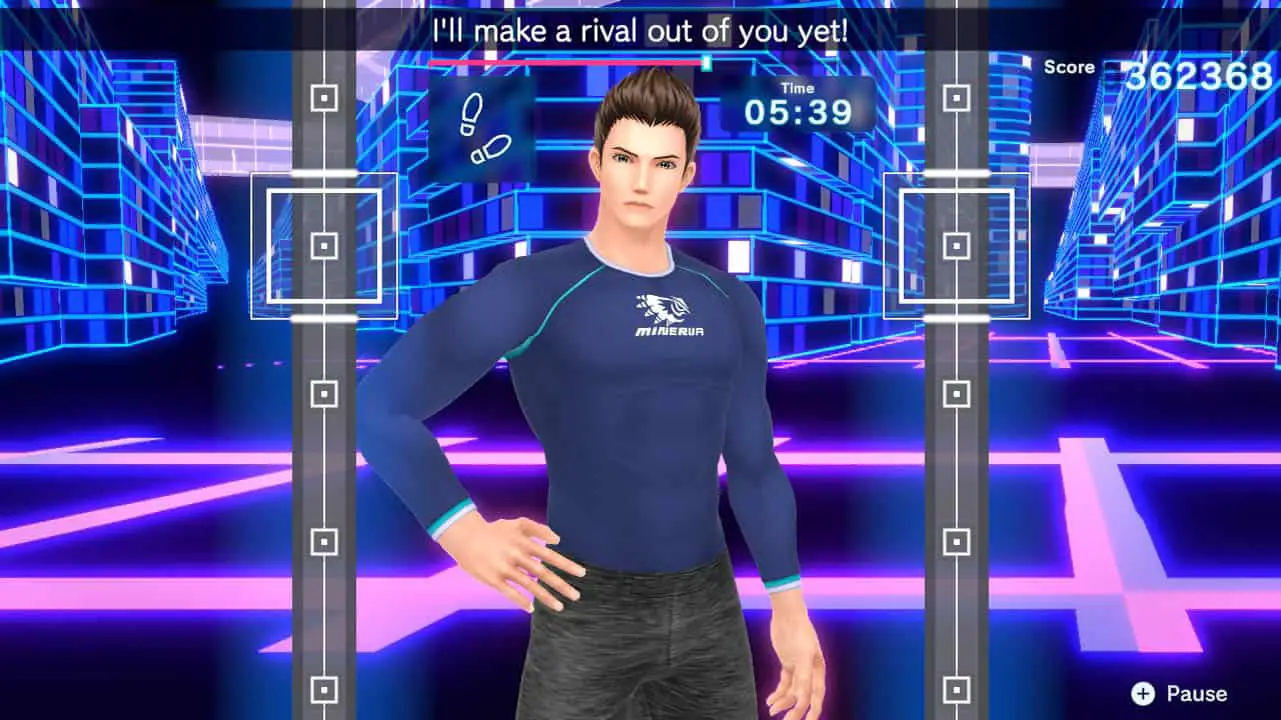 a guy standing in front of a colorful background; fitness boxing 2 screenshot