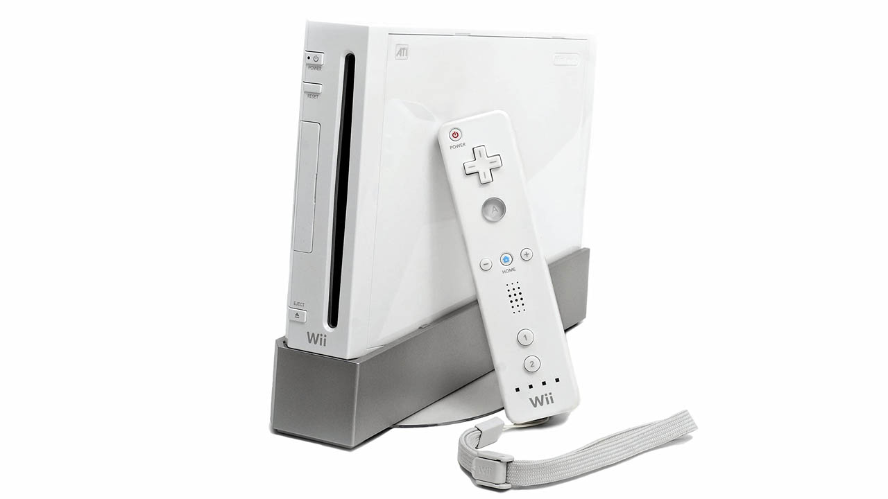 nintendo wii console and controller on white background