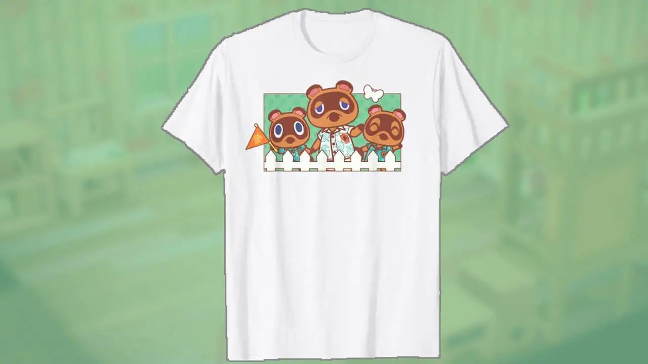 a shirt with animal crossing print on the front