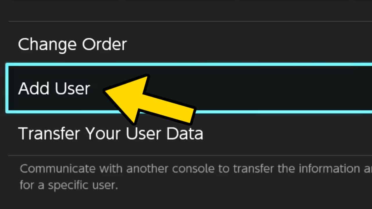 switch users settings with a yellow arrow pointing at it