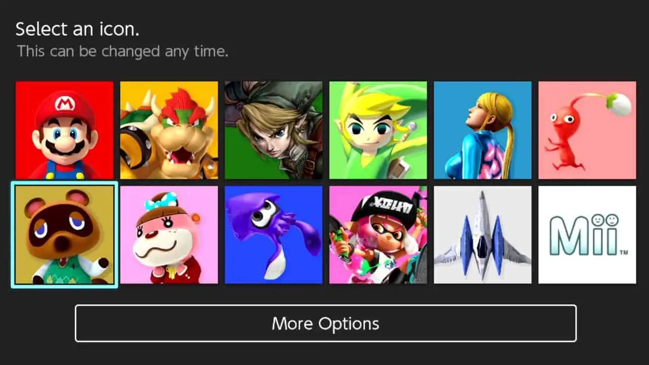 rows of switch profile icons to select