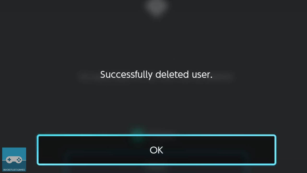 nintendo switch user profile deletion process with a yellwo arrow pointing at the correct setting step