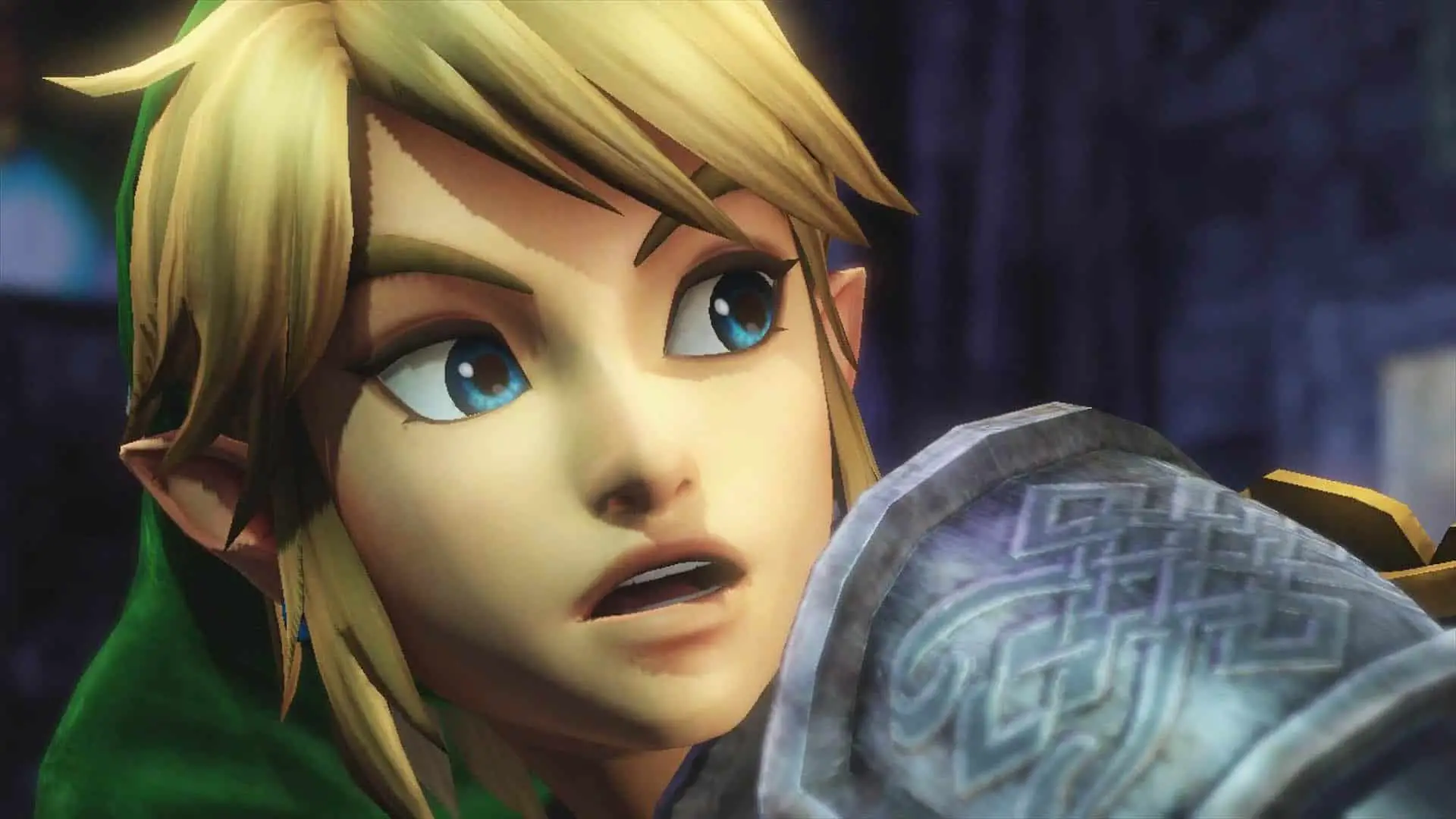 close up on link's face looking suprised
