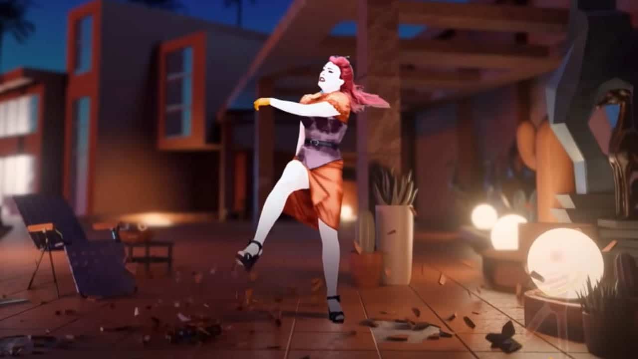a serious woman dancing in a house full of broken things
