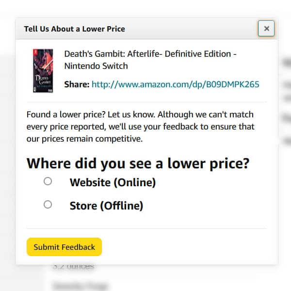 amazon price matching screen with the product imnage and text around it