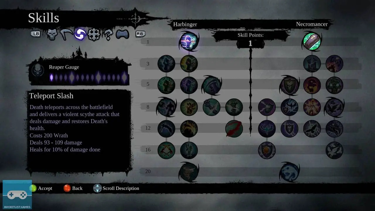 darksiders 2 screenshot of the skill tree menu