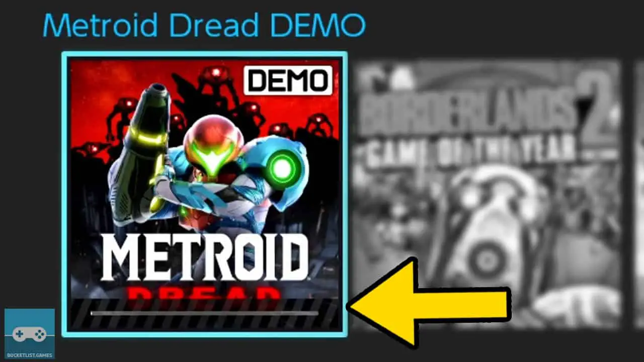 switch game icon row on home screen with a yellow arrow pointing at metroid dread