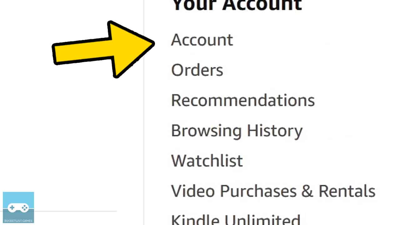 amazon website with a yellow arrow pointing at the correct menu option