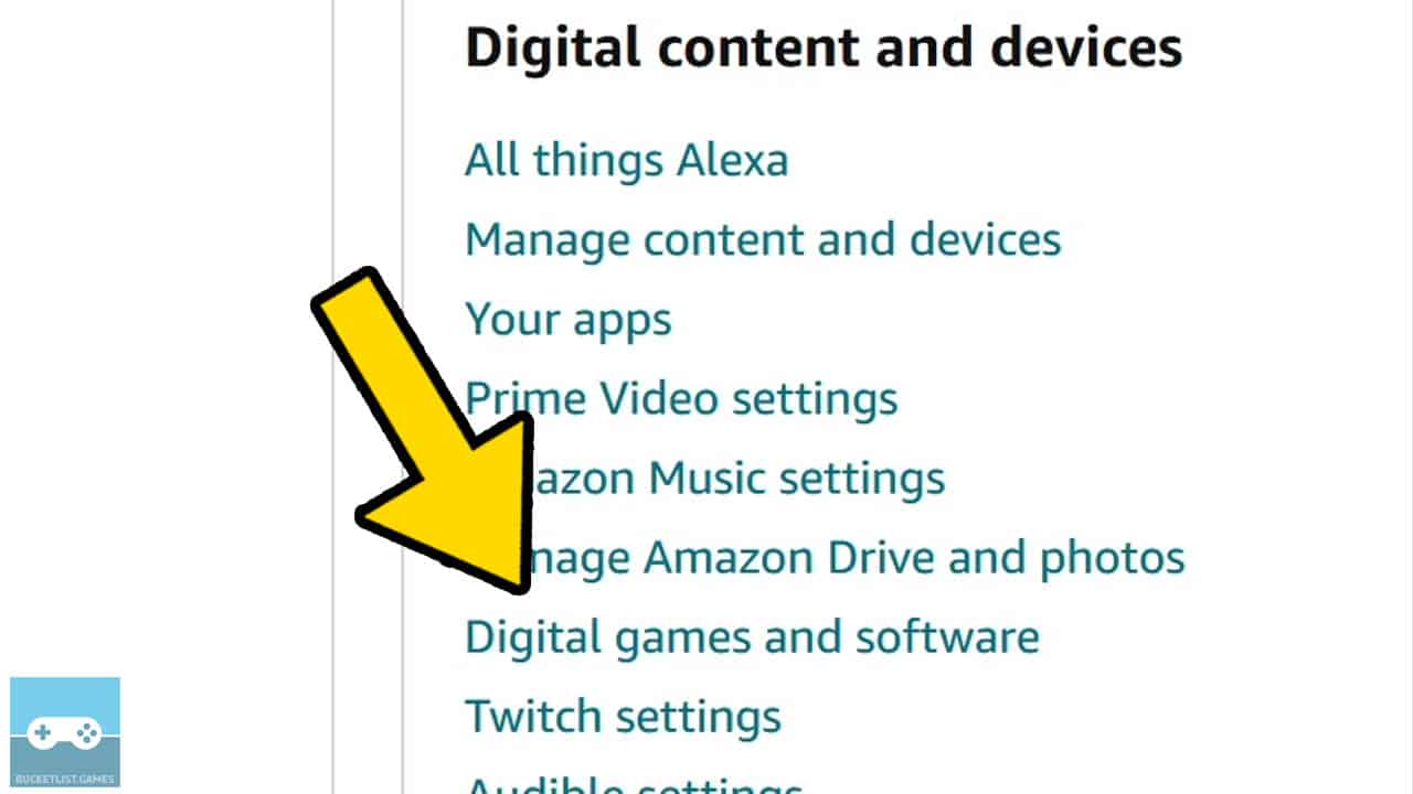 amazon website with a yellow arrow pointing at the correct menu option