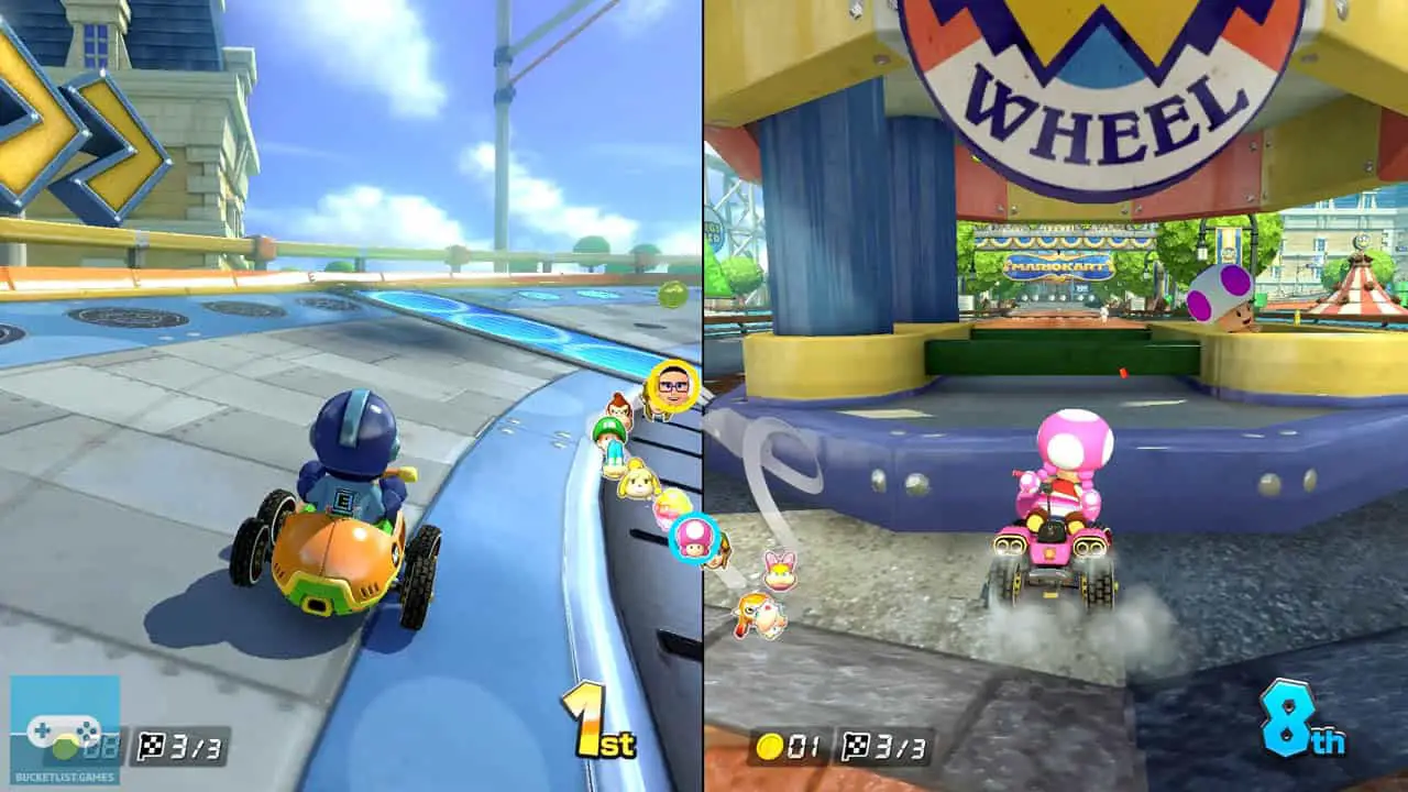 mario kart 8 deluxe screenshot of split screen racing
