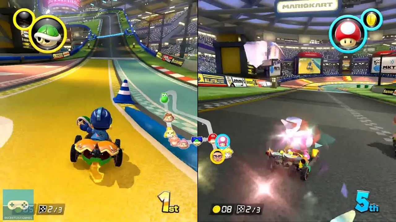 mario kart 8 deluxe screenshot of split screen racing