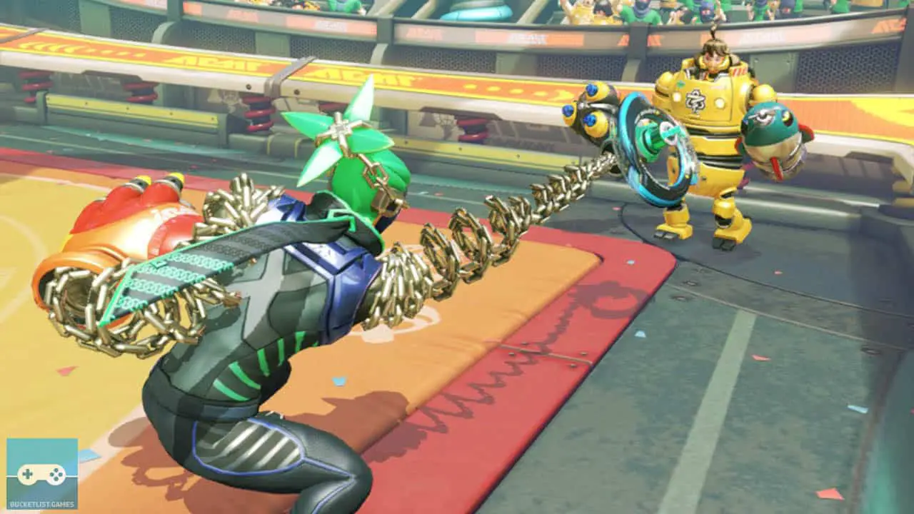 two people with long arms battling in an arena (arms screenshot)