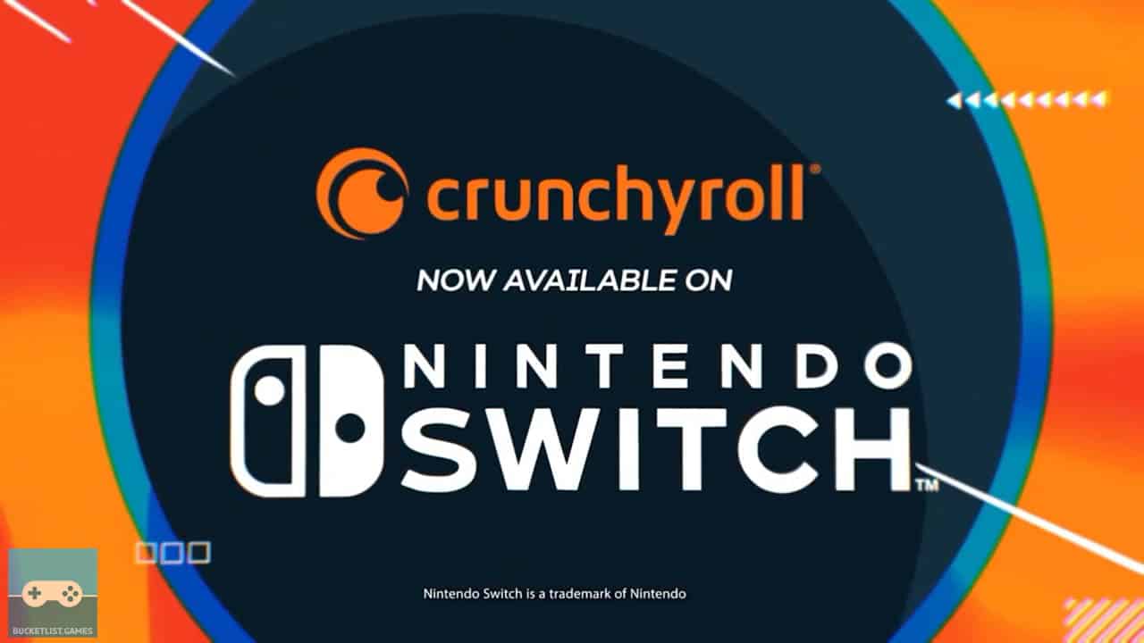 crunchyroll on nintnendo switch ad splash image of logos for the app and hte console on a black background