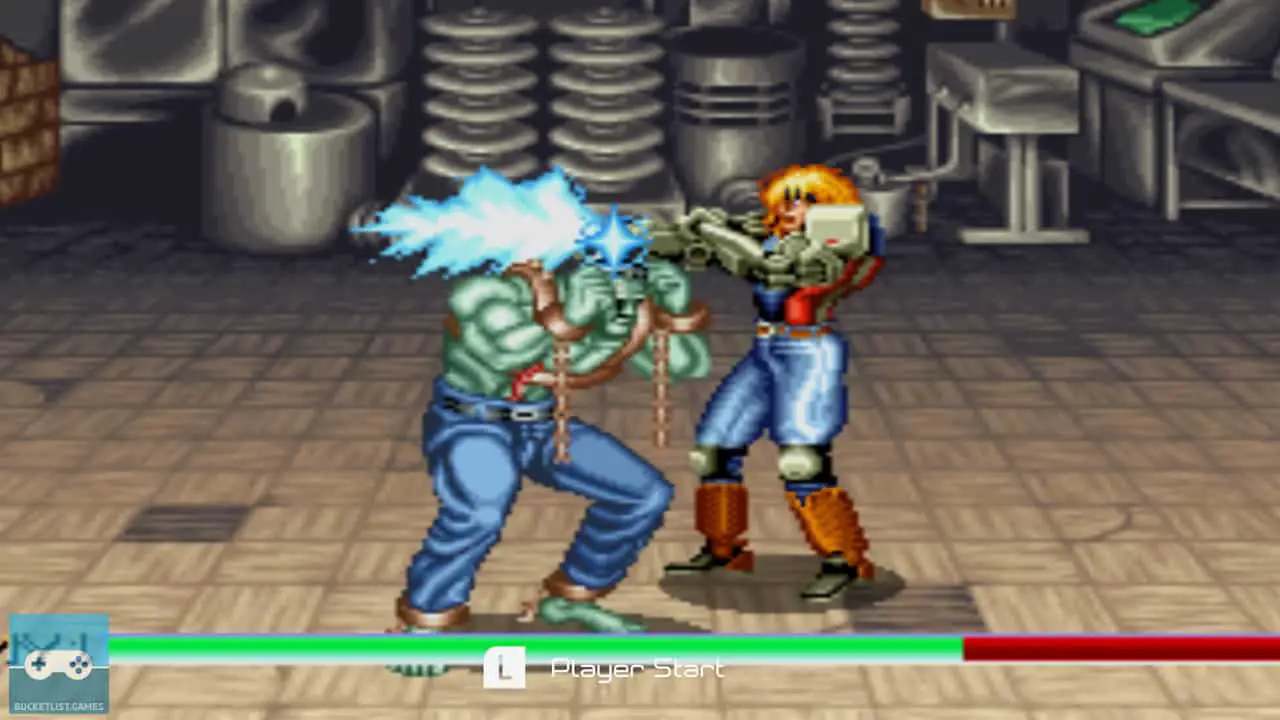 a cyborg fighting a zombie; night slashers screenshot