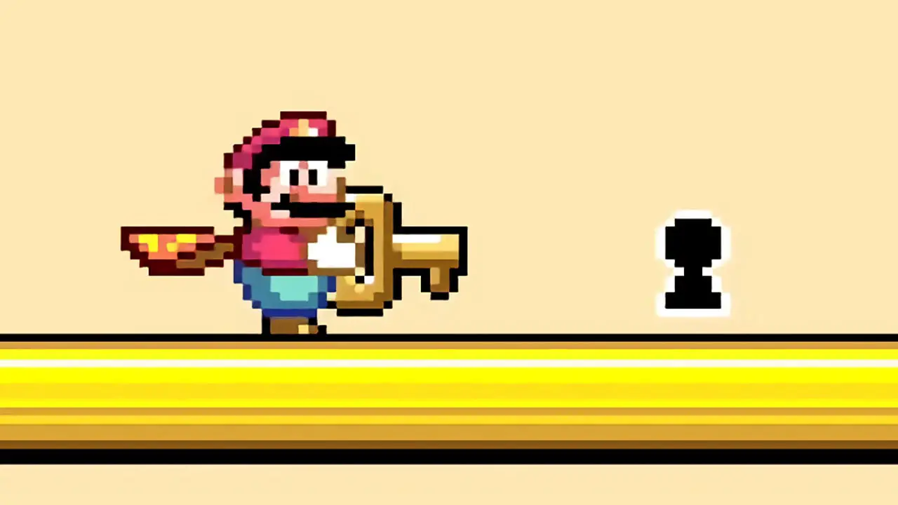 mario holding a key in front of a keyhole