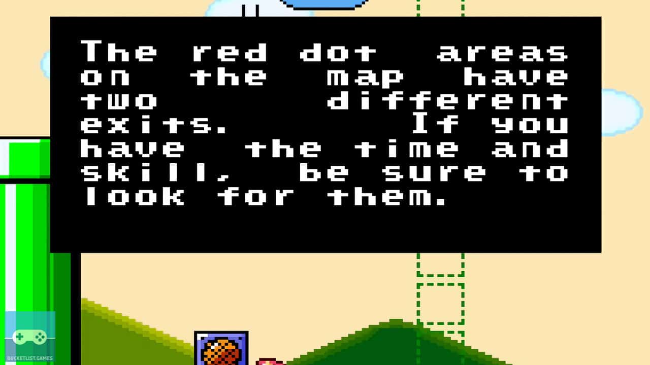 super mario world screenshot of a black message box with whtie text