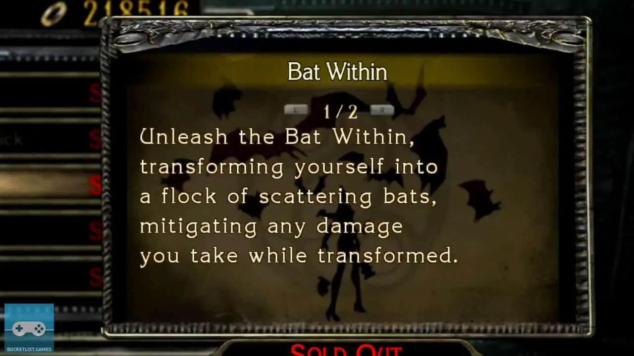 a shop screen of an item and its text description; bayonetta nintendo switch screenshot