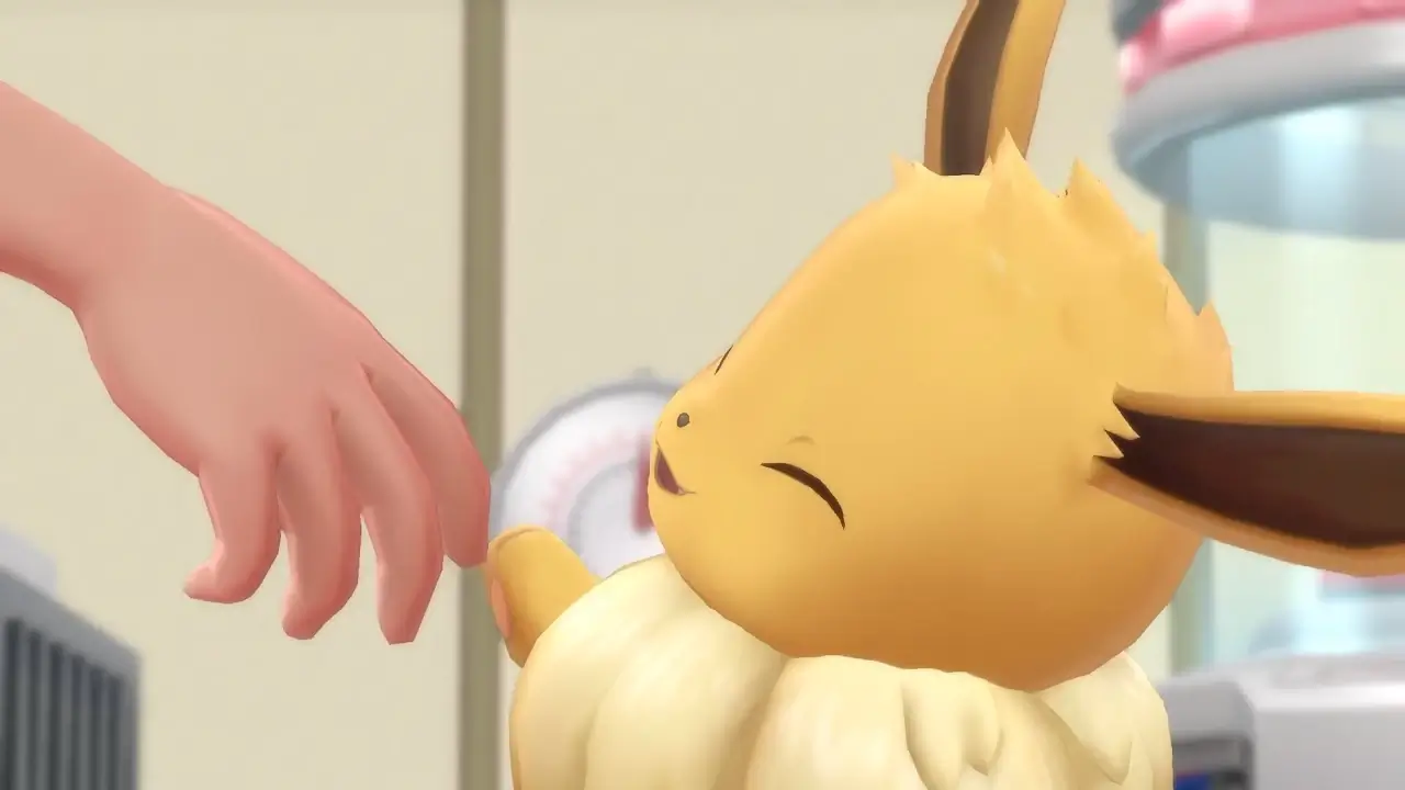pokemon lets go eevee touching trainer hand