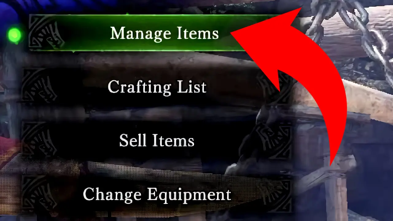 manage items option pointed at