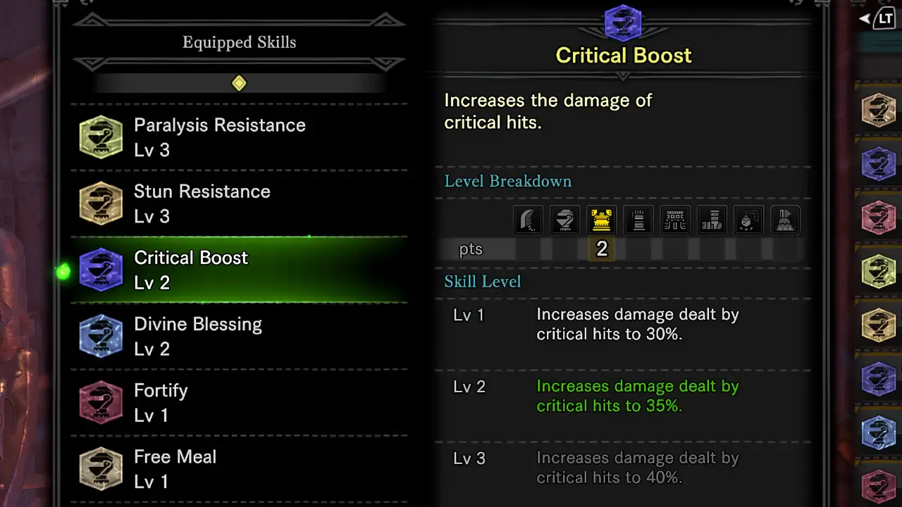 monster hunter world screenshot of critical boost skill_mh affinity ct